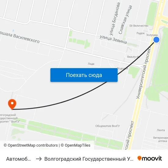 Автомобилистов to Волгоградский Государственный Университет "" Волгу"" map