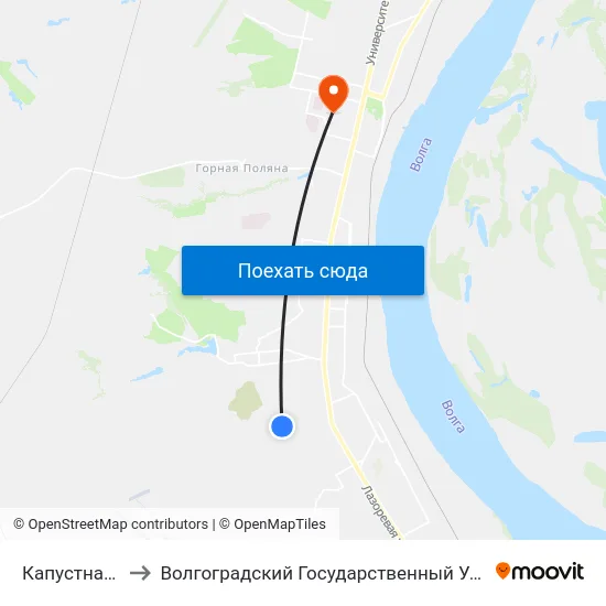 Капустная Балка to Волгоградский Государственный Университет "" Волгу"" map
