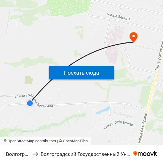 Волгоградская to Волгоградский Государственный Университет "" Волгу"" map