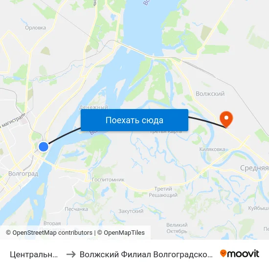 Центральный Стадион (Б) to Волжский Филиал Волгоградского Государственного Университета map
