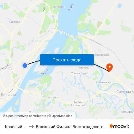 Красный Октябрь (А) to Волжский Филиал Волгоградского Государственного Университета map