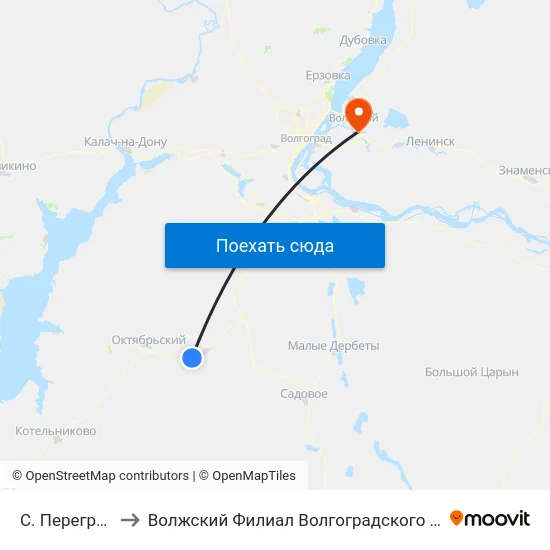 С. Перегрузное Тр (Б) to Волжский Филиал Волгоградского Государственного Университета map