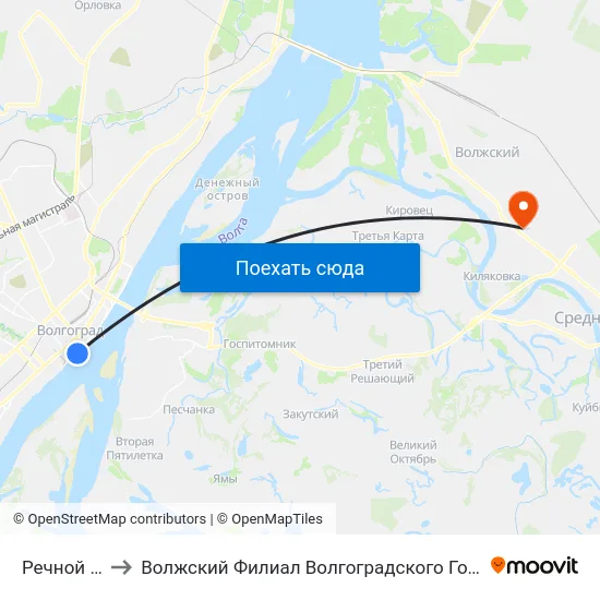 Речной Порт (А) to Волжский Филиал Волгоградского Государственного Университета map