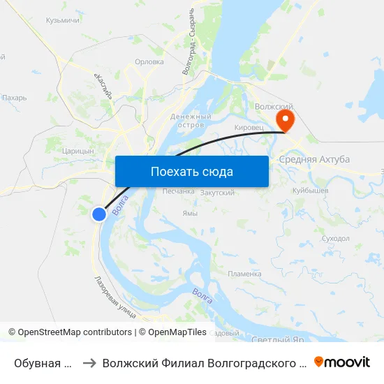 Обувная Фабрика (Б) to Волжский Филиал Волгоградского Государственного Университета map