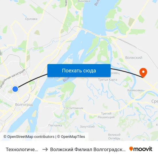 Технологический Колледж (А) to Волжский Филиал Волгоградского Государственного Университета map