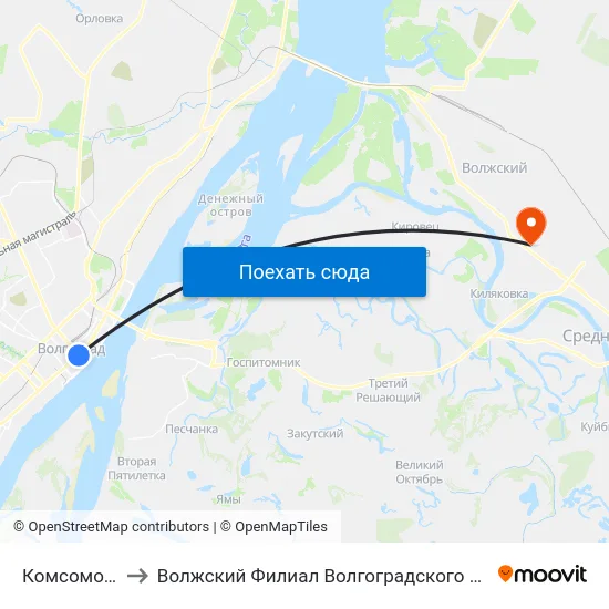 Комсомольская (А) to Волжский Филиал Волгоградского Государственного Университета map