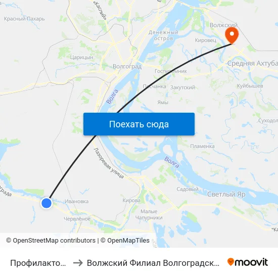 Профилакторий Вспкз Тр. (Б) to Волжский Филиал Волгоградского Государственного Университета map