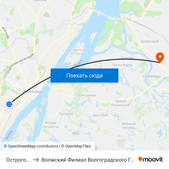 Острогожская (А) to Волжский Филиал Волгоградского Государственного Университета map