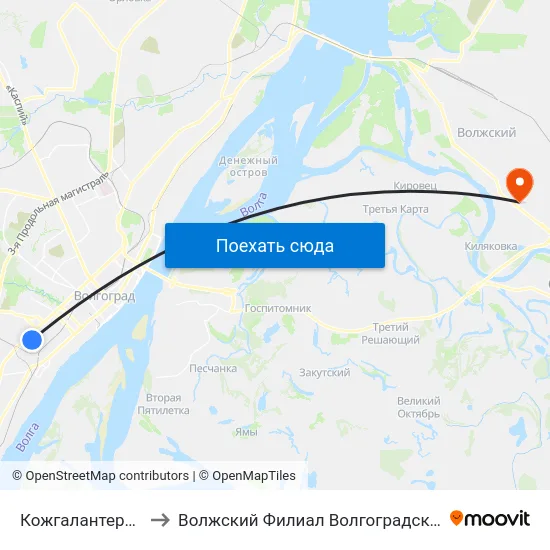 Кожгалантерейная Фабрика (А) to Волжский Филиал Волгоградского Государственного Университета map