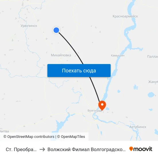 Ст. Преображенская Ас (А) to Волжский Филиал Волгоградского Государственного Университета map