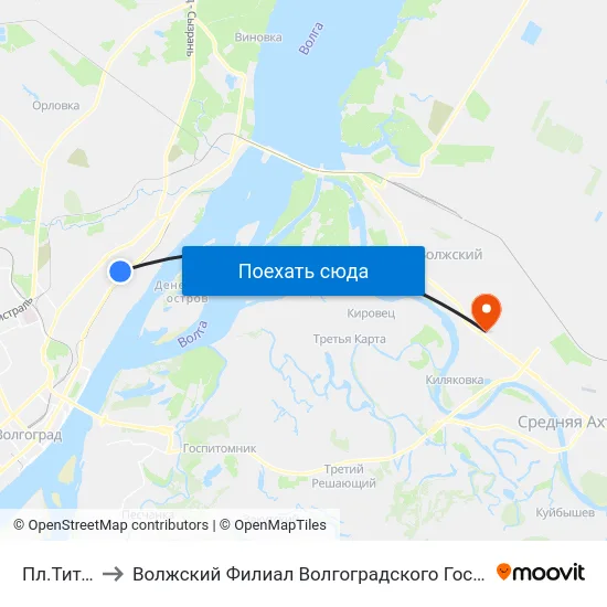 Пл.Титова (А) to Волжский Филиал Волгоградского Государственного Университета map