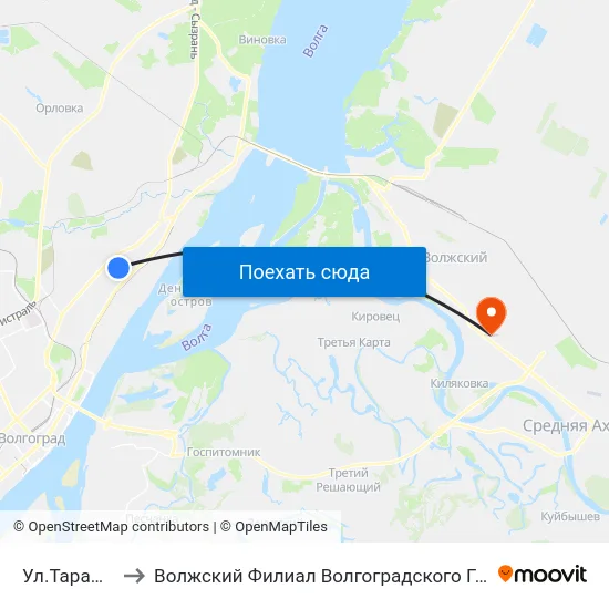 Ул.Таращанцев (Б) to Волжский Филиал Волгоградского Государственного Университета map