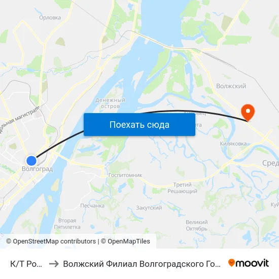 К/Т Родина (А) to Волжский Филиал Волгоградского Государственного Университета map