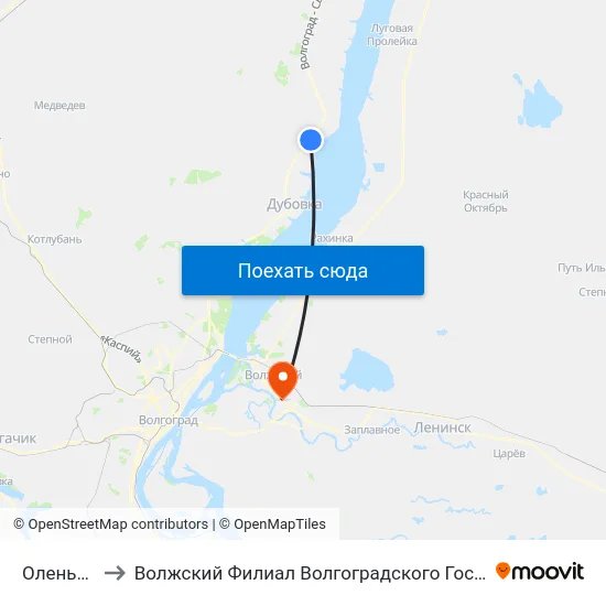 Оленье Тр. (А) to Волжский Филиал Волгоградского Государственного Университета map