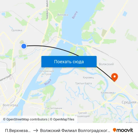 П.Верхнезареченский (Б) to Волжский Филиал Волгоградского Государственного Университета map