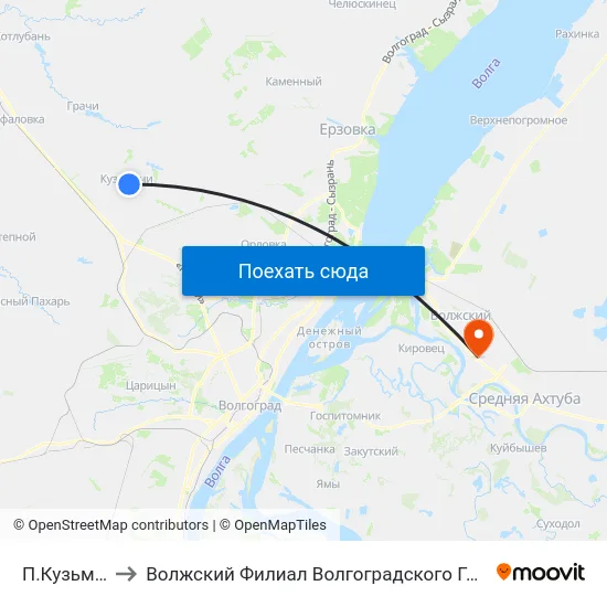 П.Кузьмичи 1 (Б) to Волжский Филиал Волгоградского Государственного Университета map
