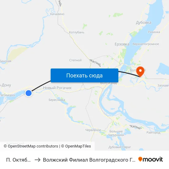 П. Октябрьский (А) to Волжский Филиал Волгоградского Государственного Университета map
