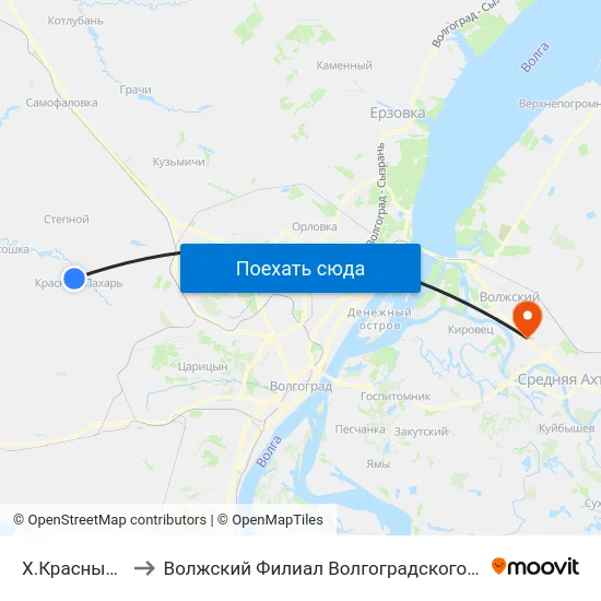 Х.Красный Пахарь (Б) to Волжский Филиал Волгоградского Государственного Университета map