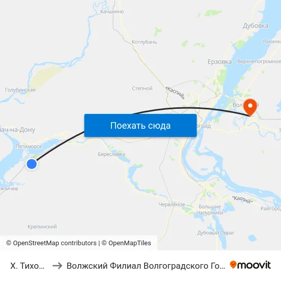 Х. Тихоновка (А) to Волжский Филиал Волгоградского Государственного Университета map