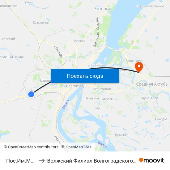 Пос.Им.М.Горького (А) to Волжский Филиал Волгоградского Государственного Университета map