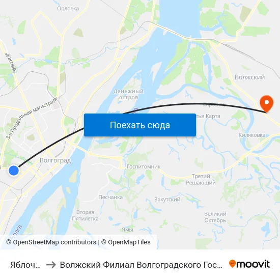 Яблочная (А) to Волжский Филиал Волгоградского Государственного Университета map