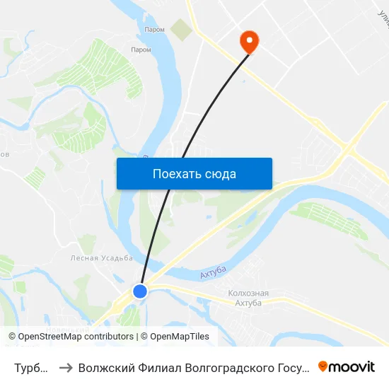 Турбаза (А) to Волжский Филиал Волгоградского Государственного Университета map