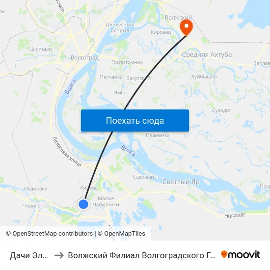 Дачи Электрон (Б) to Волжский Филиал Волгоградского Государственного Университета map