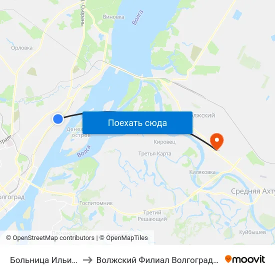 Больница Ильича (Проспект Ленина) to Волжский Филиал Волгоградского Государственного Университета map