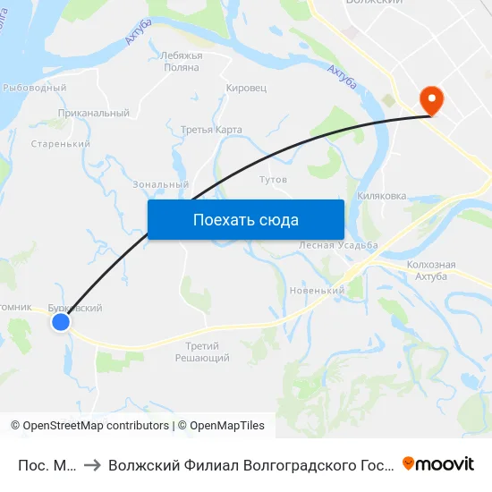 Пос. Маслово to Волжский Филиал Волгоградского Государственного Университета map