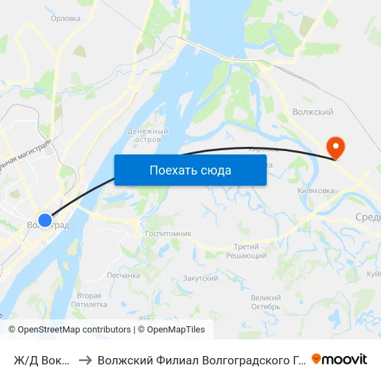 Ж/Д Вокзал (Мост) to Волжский Филиал Волгоградского Государственного Университета map