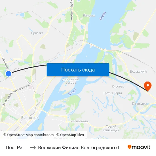 Пос. Разгуляевка to Волжский Филиал Волгоградского Государственного Университета map