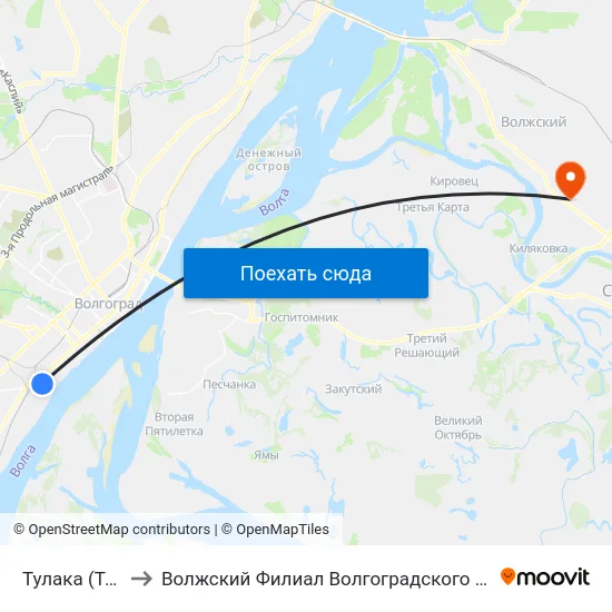 Тулака (Троллейбус) to Волжский Филиал Волгоградского Государственного Университета map