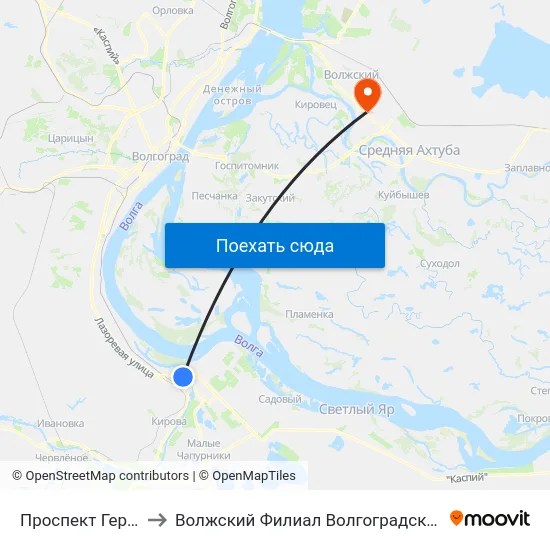 Проспект Героев Сталинграда to Волжский Филиал Волгоградского Государственного Университета map
