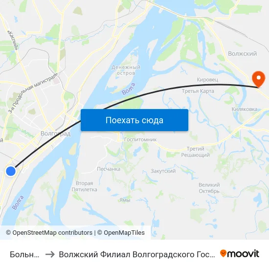 Больница №7 to Волжский Филиал Волгоградского Государственного Университета map