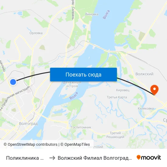 Поликлиника №18 (Ул. Колпинская) to Волжский Филиал Волгоградского Государственного Университета map