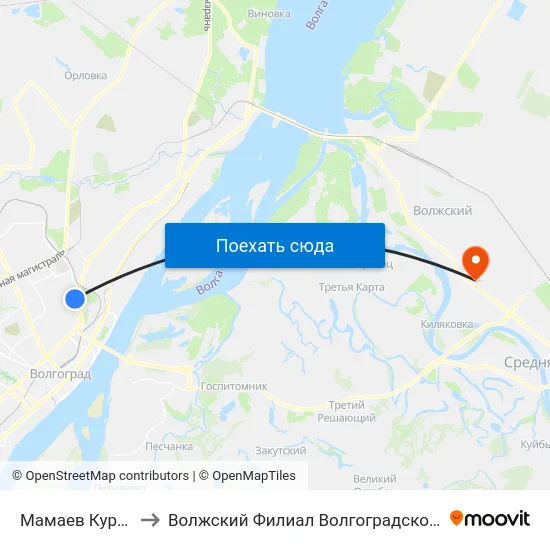 Мамаев Курган (Телецентр) to Волжский Филиал Волгоградского Государственного Университета map