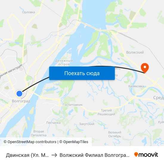 Двинская (Ул. Маршала Рокоссовского) to Волжский Филиал Волгоградского Государственного Университета map