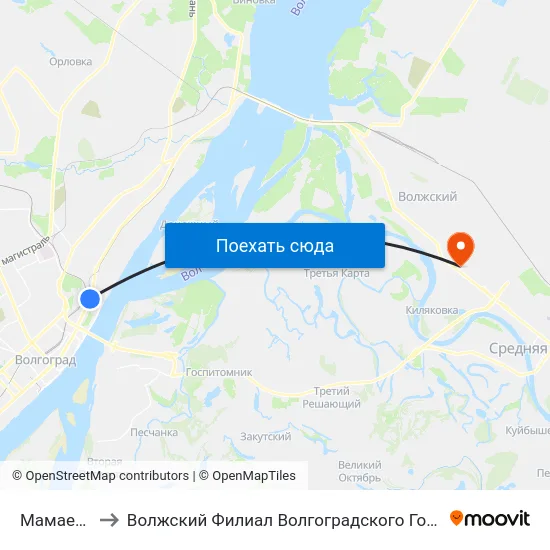 Мамаев Курган to Волжский Филиал Волгоградского Государственного Университета map