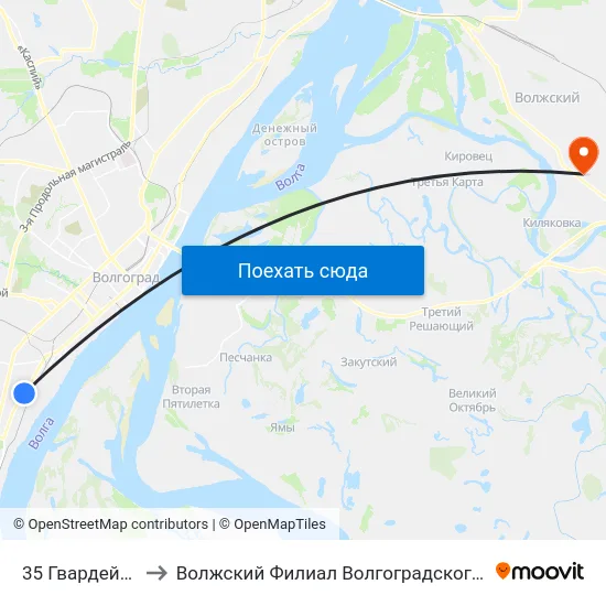 35 Гвардейской Дивизии to Волжский Филиал Волгоградского Государственного Университета map