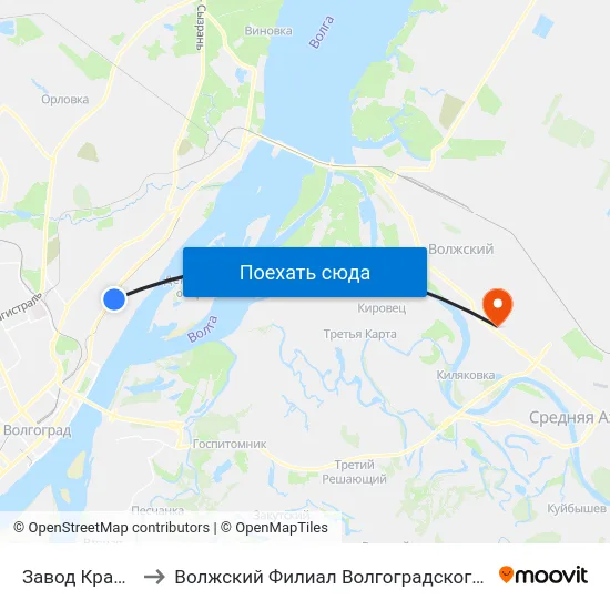 Завод Красный Октябрь to Волжский Филиал Волгоградского Государственного Университета map