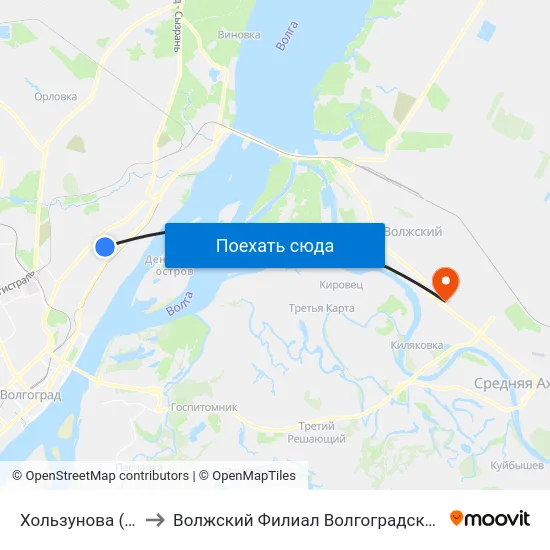 Хользунова (Ул. Таращанцев) to Волжский Филиал Волгоградского Государственного Университета map