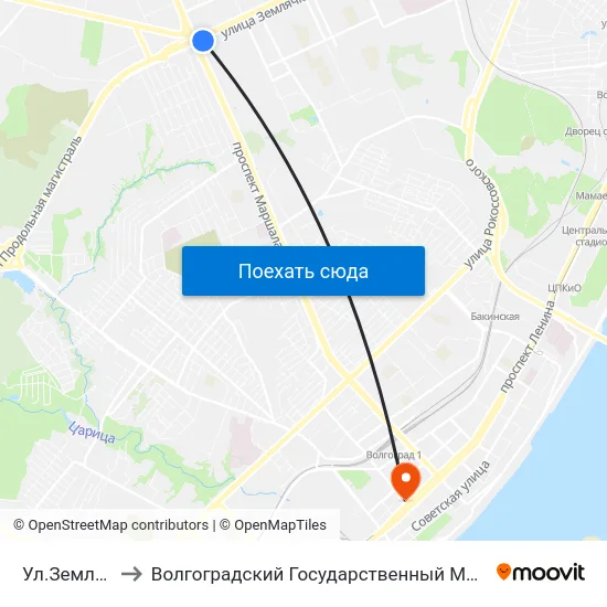 Ул.Землячки (А) to Волгоградский Государственный Медицинский Университет map