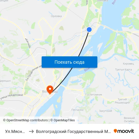 Ул.Мясникова (А) to Волгоградский Государственный Медицинский Университет map