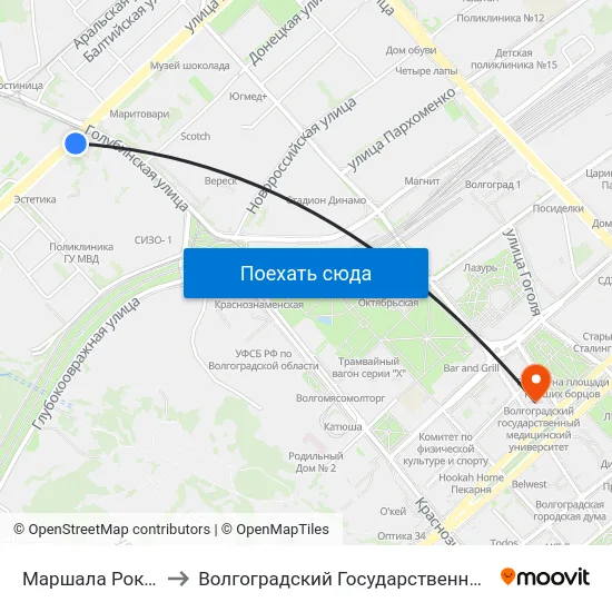 Маршала Рокоссовского (А) to Волгоградский Государственный Медицинский Университет map