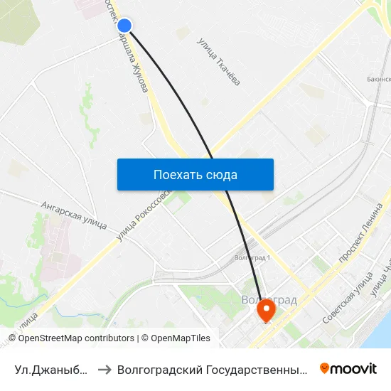 Ул.Джаныбековская (А) to Волгоградский Государственный Медицинский Университет map