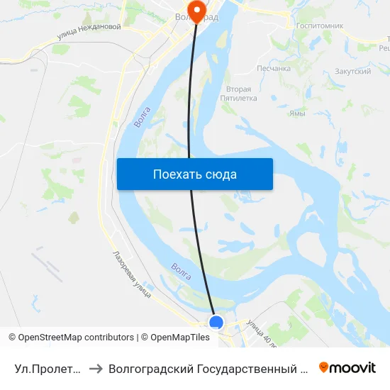 Ул.Пролетарская (А) to Волгоградский Государственный Медицинский Университет map