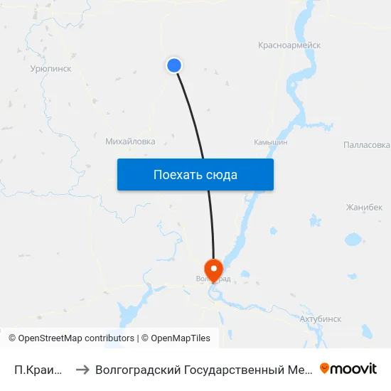 П.Краишево (А) to Волгоградский Государственный Медицинский Университет map
