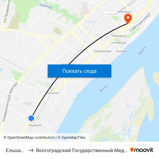 Ельшанка (А) to Волгоградский Государственный Медицинский Университет map