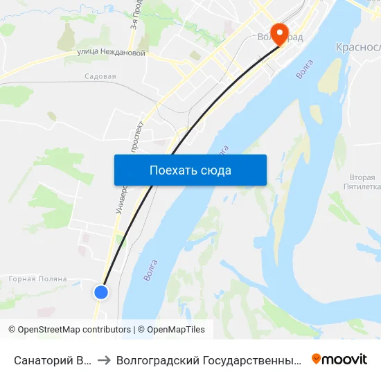 Санаторий Волгоград (А) to Волгоградский Государственный Медицинский Университет map