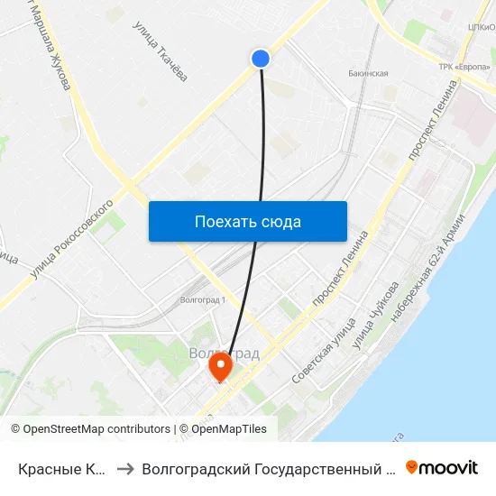 Красные Казармы (А) to Волгоградский Государственный Медицинский Университет map